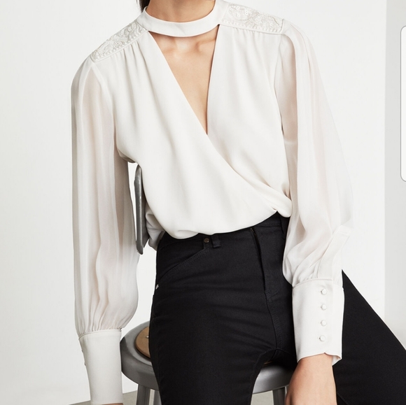 BCBGMaxAzria Tops - SOLD.. BCBG MAXAZRIA GARDENIA FAUX WRAP BODYSUIT 4